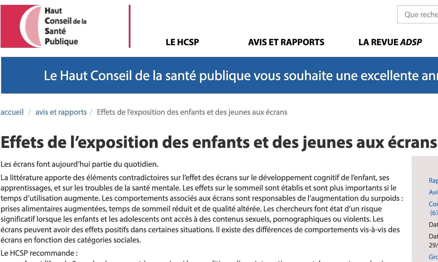 Effets de l’exposition des enfants et des jeunes aux écrans